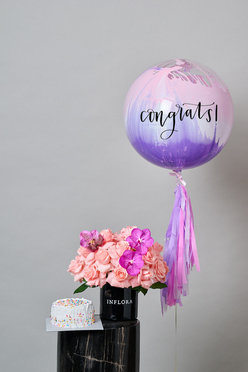 Set Rosas Rosas con Orquídeas + Globo + Pastel