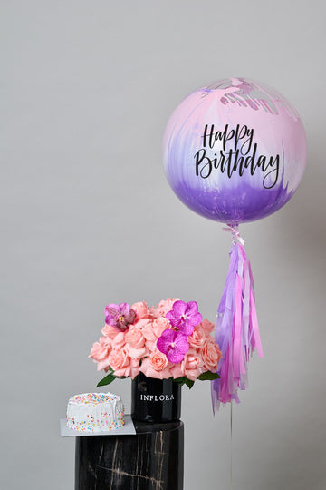 Set Rosas Rosas con Orquídeas + Globo + Pastel